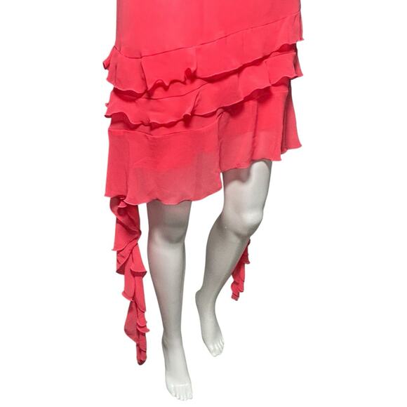 NWT Gianni Bini Sz 6 Y2K Pink Chiffon Ruffle Asymmetric Fairy Bias Cut Dress - Picture 4 of 11